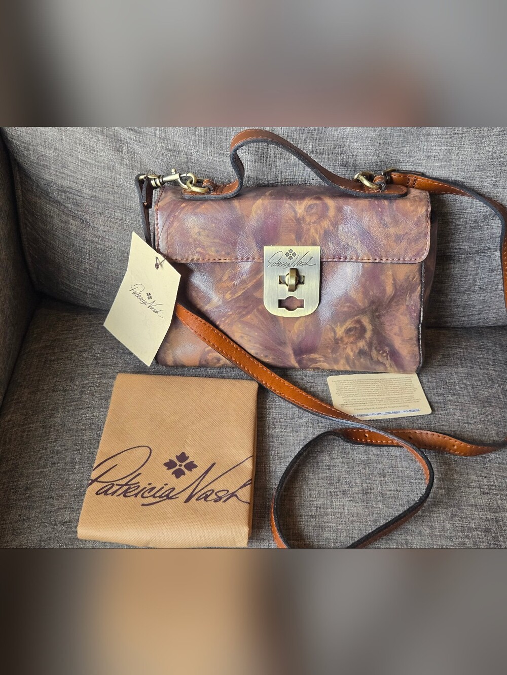 Patricia Nash Carisbrook Top Handle Crossbody Satchel Bag Owl Print Leather
